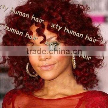 hot fashion Rihanna burg red bohemian curl, Brazilian hair lace front wig