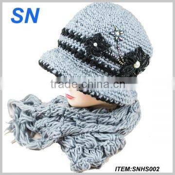 Winter fashion lady hat and scarf set