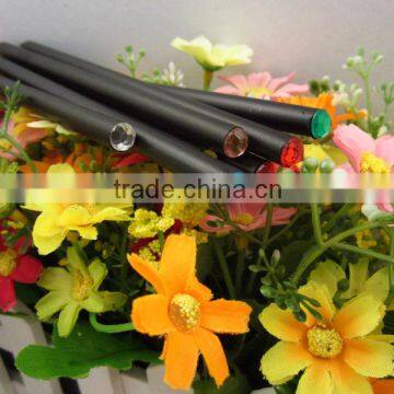 long round black wooden HB pencil with acrylic diamonds/7 pcs in black paper tube with color lable / acrylic diamonds HB pencil