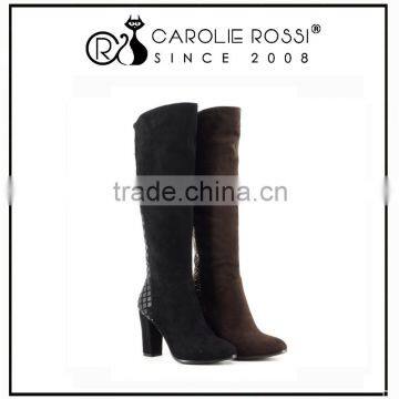knee high boots women fabric thick low heel indian rubber shift fur boots