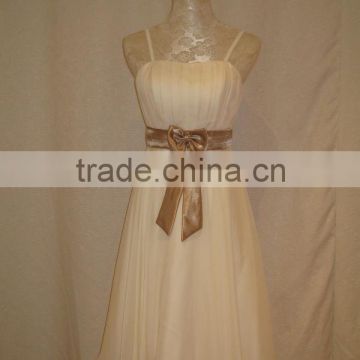 Champagne Spaghetti Strap Chiffon Bridesmaid Dress with Bow on Waist BM0024