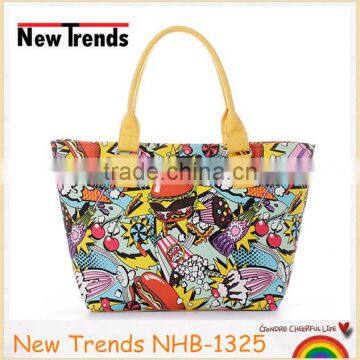 Fast food print yellow combo canvas bag