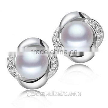 8-9mm platinum plated silver zircon natural pearl earrings