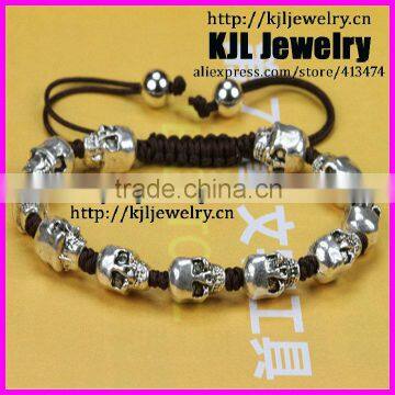 KJL-A0185 hot sale,skull head bracelet,macrame braiding mens charm bracelet