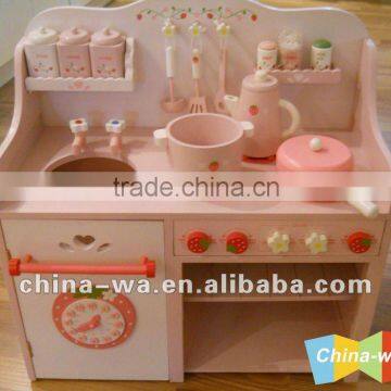 2014 new wood kitchen range toy with cooking ware set