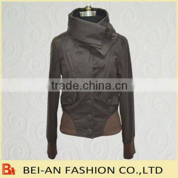 top fashion woolen jackets with ribbing cuff and bottom
