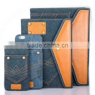 Wholesale price factory strong protect pocket jeans leather tablet cover for ipad