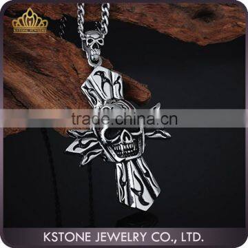 KSTONE Men's Cool Big Cross Stainless Steel Skull Pendant for Necklace Punk Jewelry