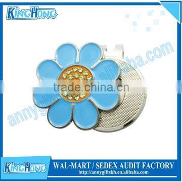 Flower shape crystal ball marker golf hat clip
