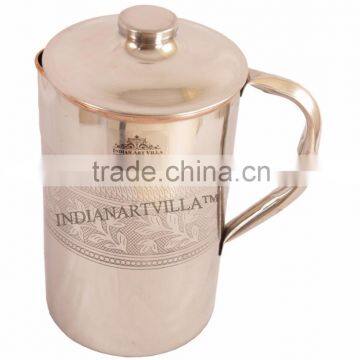 IndianArtVilla Handmade Designer Steel Copper Jug Pitcher With Lid 1600 ML - Storage Drinking Water Home Hotel Restaurant
