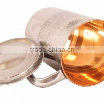 IndianArtVilla Designer Steel Copper Jug Pitcher 2000 ML - Storage Drinking Water Home Hotel Restaurant Good Health Benefit Yoga