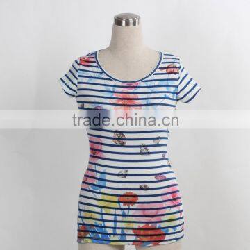 F5S10028 Stripe Print Custom Cotton Ladies T-Shirt Wholesale China Manufacturer