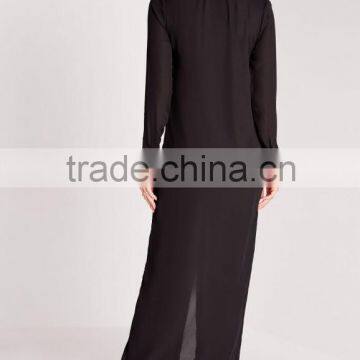 Plain Black Long Sleeve Button Deep v Sexy Slim Fit Elegant Long Evening Dress photo-2