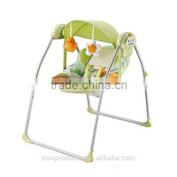 Simple electric indoor baby swing with canopy and toys