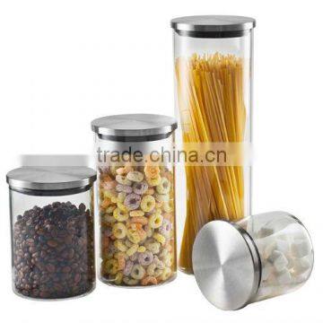 SINOGLASS trade assurance with stainless steel lid 4 pcs set round shape borosilicate glass storage Jar