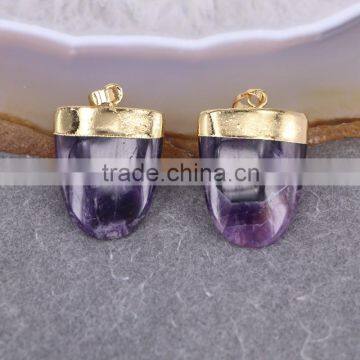 Natural Amethyst Gem stone Pendant, Gold Plated Edged Drusy Amethyst Pendant, Druzy Pendant