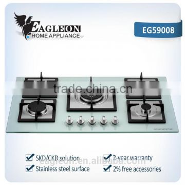 Super white tempered glass kitchen gas burner/gas hob/gas cooker pure glass /white glass / tough glass 5 buner gas stove