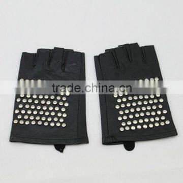 2015 new season no fingers design with silver rivet men/women leather gloves