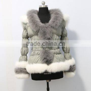 FD3 real fox fur women short down puffer jacket