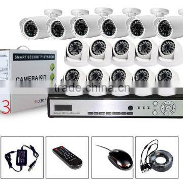 Cctv camera manufactor h.264 full hdcctv camera 16ch HD 720P IP Kits with 10pcs domer&6pcs bullet p2p ip camera