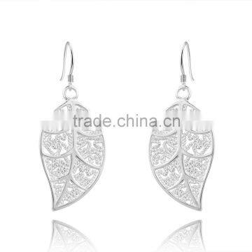 Elegant Fashion Jewelry 925 Silver Plated Stud Dangle Earings Eardrop Skeleton Big Leaf