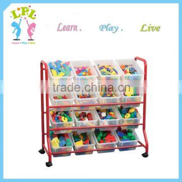 Steel material preschool furniture use 4 layers movable storage shelve