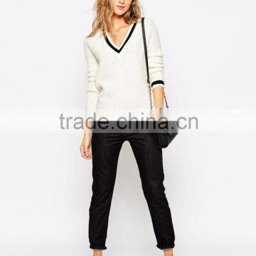 Deep v Neck Sweater Women Custom Mid-weight Knitted Sweater