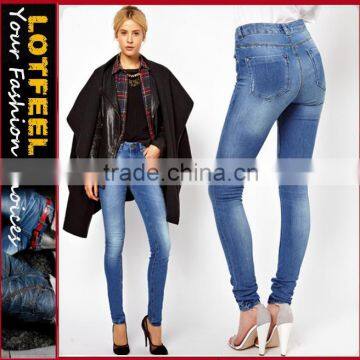 Supersoft high waisted ultra skinny jeans in Light Stonewash women denim jeans pants (LOTX109)