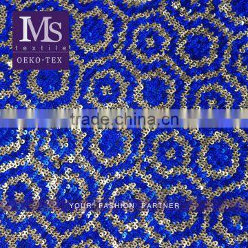 New Arrival Polyester Geometry Embroidered Blue Sequin Fabric Wholesale