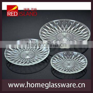 Classic Design Unique Diamond Engraving Glass Salad Plate Fruit Plate