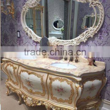 Elegant Bathroom Furniture Sanitary Ware, Hand Painting Vanity With Sink,Carved Wooden Bathroom Cabinet With Marble Top photo-2