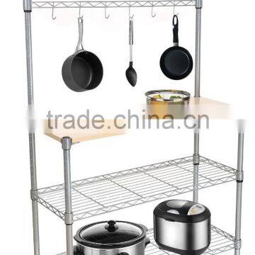 Modern Kitchen 4-Tier Rack Wire Shelving Shelf With Wood Cutting Board photo-2