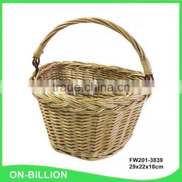 Vintage small portable wicker bike basket with handle