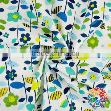 Green blue flower printed 100% soft cotton fabric for women's clothing fabrics