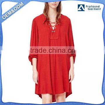 drawstring waist design plus size wholesale new fashion ladies red party evening dress sexy of woman three quarter sleeve summer