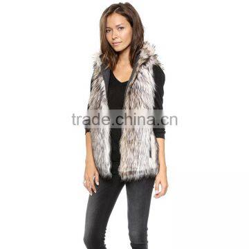 HAODUOYI Women Fashion Gray Faux Fur Two Way Sleeveless Coat photo-2