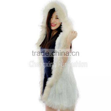 CX-G-B-69C Lastet Designs For Women Rabbit Fur Vest With Raccoon Coat photo-4