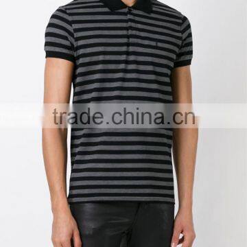 Black and Grey Cotton Mens Polo Collar Striped t Shirt for Sale photo-2