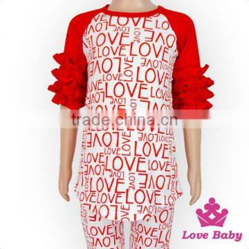 Hot Sale Children Spring Clothes Long Sleeve Love Printed Stringy Selvedge Ruffle Plain Red Design Baby Tops photo-2