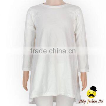 Autume And Winter Kids Blouses Breathable 100% Cotton Plain White Long Sleeve Baby Gir Dress Blank Top Shirt photo-3