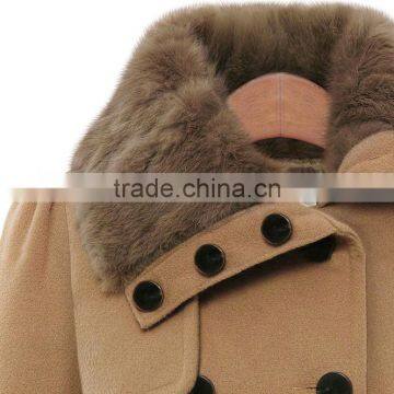 Women's Fashion Faux Fur Lapel Double-breasted Thick Wool Trench Coat Jacket photo-4