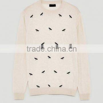 Mens Plain White Long Sleeve Animal Print Pullover Sweater for Wholesale photo-6