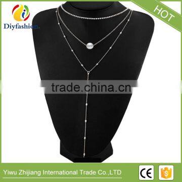 Whosales Crystal Pendant Three Layers of Pearl Collarbone Chain Necklace photo-6
