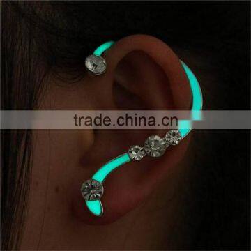 Punk Style Glow in the Dark Earrings Cuff Luminous Rhinestone Crystal Ear Wrap