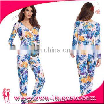 2016 Summer New Printed Floral Ladies Deep-v-shaped Jumpsuit photo-4