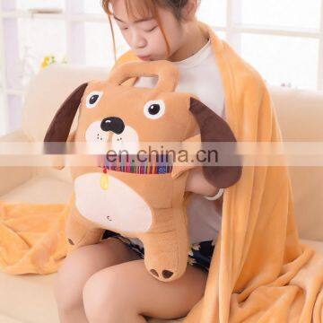 Two-in-one wholesale funny dog shape stuffed plush blanket