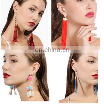 Fashion Bohemian Earrings Womens Long Beaded Tassel Fringe Dangle Earrings