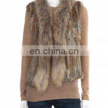 3152-NB# Knitted Rabbit Fur Cropped Vest With Raccoon Dog Fur Collar, QUALITY SUPPLIER/OEM/ODM