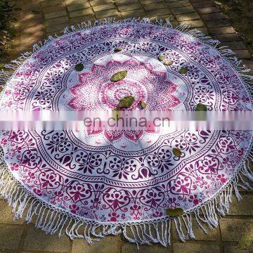 Indian Beautiful 72" Round Tapestry Pink Purple Ombre Mandala Design Beach Towel Wall Hanging