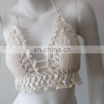 SUMMER CROCHET TOP Summer Festival Top Yoga Corset Hippie Knit White Lace Sexy Bra Halter Top photo-2
